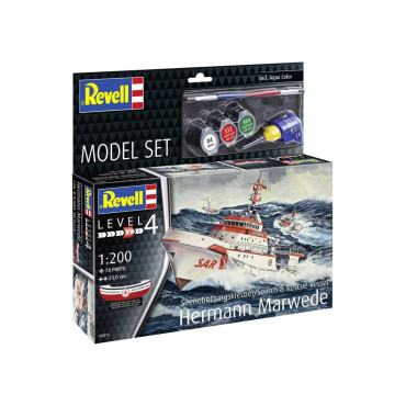 KIT PARA MONTAR REVELL MODEL SET NAVIO SEARCH & RESCUE VESSEL HERMANN MARWEDE 1/200 78 PEÇAS COMPLETO COM TINTAS COLA E PINCEL REV 65812